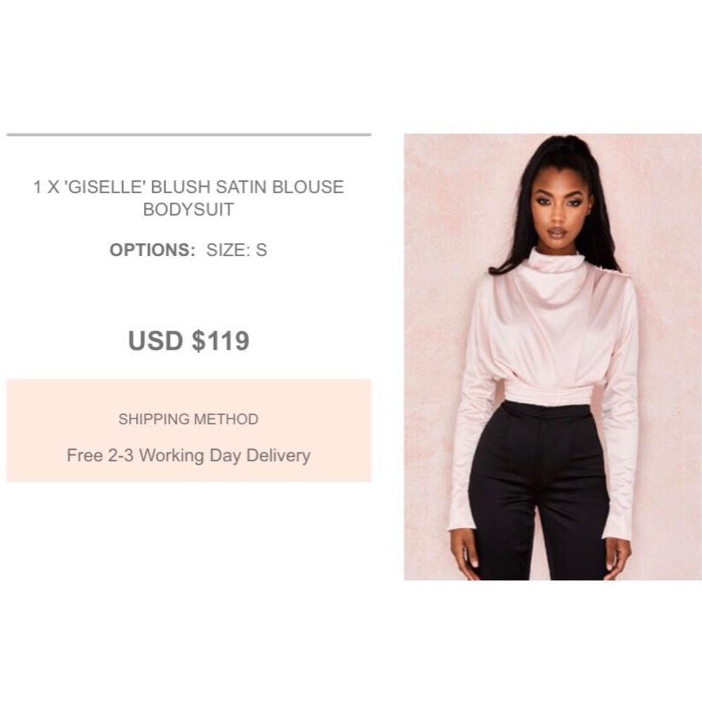 House of CB satin bodysuit in pink (worn once!)